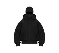 Générique Balaclava Ninja Zipper Hoodie With Built In Balaclava, Double Hooded Jacket Hoodie With Mask, Wind-Resistant Winter Hoodies (Black (zipper),TG)