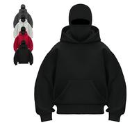 Générique Balaclava Ninja Zipper Hoodie With Built In Balaclava,Double Hoodie Jacket With Mask,Winter Hoodies For Unisex (Black-Pullover,Grand)