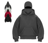 Générique Balaclava Ninja Zipper Hoodie With Built In Balaclava,Double Hoodie Jacket With Mask,Winter Hoodies For Unisex (Dark Gray-Pullover,TG)