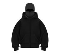 Générique Balaclava Sweat à Capuche pour Homme avec Fermeture éclair, Sweat à Capuche zippé avec Cagoule, Veste de survêtement Ninja Oversize Masque Sweatshirt avec Double Capuche, Coupe-Vent Y2K