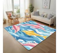 Générique Baleines de la Vie Marine Tapis Salon 160x230cm Tapis Chambre Lavable en Machine CarpetBaleine Bleu Peinte Grande Moderne Doux Antidérapant pour Salle à Manger, Cuisine, Chambre à Coucher