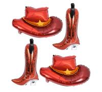 Générique Ballons en Aluminium Décorations Délicates et Colorées Lot de 4 Marron Forme Chapeau de Cowboy et Bottes pour Fête à Thème Western