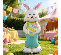 Générique Ballons Lapin De Pâques, 59 inch Grand Lapin Ballons De Pâques en Aluminium, Mignons Animaux Debout Ballon Lapins avec Socle, Décorations Pâque Gonflables Lapins, pour Fêtes d'anniversaire