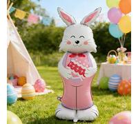 Générique Ballons Lapin De Pâques, 59 inch Grand Lapin Ballons De Pâques en Aluminium, Mignons Animaux Debout Ballon Lapins avec Socle, Décorations Pâque Gonflables Lapins, pour Fêtes d'anniversaire