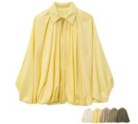 Générique Balloon Sleeve Jacket for Women, Women's Puffed Bomber Jacket, Casual Batwing Sleeve Lapel Collar Zip (Yellow,S)