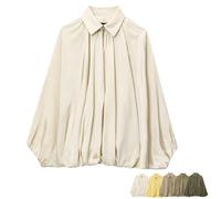 Générique Balloon Sleeve Jacket for Women, Women's Puffed Bomber Jacket, Casual Batwing Sleeve Lapel Collar Zip (White,M)