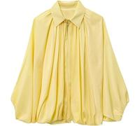 Générique Balloon Sleeve Jacket For Women, Womens Puffed Bomber Jacket, Casual Batwing Sleeve Lapel Collar Zip Shirts (Yellow,S)