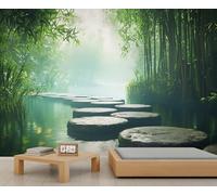 Générique Bamboo Forest Wall Mural, Bamboo Leaves Wallpaper for Living Room Bedroom, Zen Landscape 250x175cm (Not Peel n' Stick)