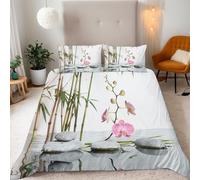 Générique Bamboo Forest Zen Stone Housse De Couette Adulte Enfant 140X200Cm Parure De Lit Microfibre Imprimée 3D avec Fermeture Éclair Et 2 Taies D'Oreill pour Garçons Filles Room Decor