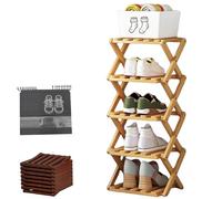 Générique Bamboo Shoe Rack No Assembly 3-9 Tiers for Small Spaces, Foldable Accordion Corner Shoe Shelf for Entryway Closet Dorm Space-Saving (Natural,-5 Tier)