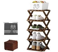 Générique Bamboo Shoe Rack No Assembly 3-9 Tiers for Small Spaces, Foldable Accordion Corner Shoe Shelf for Entryway Closet Dorm Space-Saving (Brown,-5 Tier)