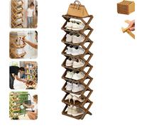 Générique Bamboo Shoe Rack Organizer, No-Tool Assembly Storage Shelf, Natural/Tea Color Vertical Organizer for Small Spaces (Brown,9 Tier)