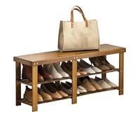 Générique Banc à Chaussures en Bambou pour Couloir, Étagère de Rangement Rustique À 3 Niveaux avec Banc, Porte Chaussure Petit Tabouret Idéal for L'entrée et La Porte D'entrée(L100 x W26 x H41cm)