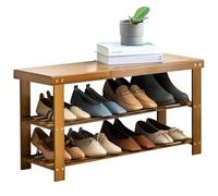 Générique Banc à Chaussures en Bambou pour Couloir, Étagère de Rangement Rustique À 3 Niveaux avec Banc, Porte Chaussure Petit Tabouret Idéal for L'entrée et La Porte D'entrée(L80 x W26 x H41cm)