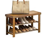 Générique Banc à Chaussures en Bambou pour Couloir, Étagère de Rangement Rustique À 3 Niveaux avec Banc, Porte Chaussure Petit Tabouret Idéal for L'entrée et La Porte D'entrée(L60 x W26 x H41cm)