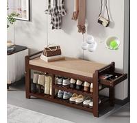 Générique Banc Chaussures Rangement Chaussures 3-en-1 en Bambou Massif avec Tiroir Secret Siège Rembourré pour Entrée, l'entrée, la Chambre, Ivoire Clair(A-60cm/23.6in)