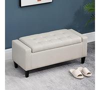 Générique Banc Coffre rectangulaire, Pouf de Rangement Moderne pour Salon et Chambre, Banc de Rangement rembourré en Coton et Lin, Banc de Bout de lit en Bois Massif - Beige 100 x 40 x 45 cm