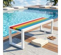 Générique Banc de Extérieur Jardin pour Terrasse Parc, Banc Robuste Résistant aux Intempéries en Cadre Métal, Capacité 400 Kg 2 Places Banquette en Bois pour Balcon 120/150/180cm(Blanc,39.4in/100cm)
