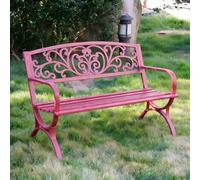 Générique Banc de Jardin 2 Places Banc Extérieur 128cm avec Accoudoirs et Dossier Banquette de Balcon en Acier Carbone Résistant Aux Intempéries Assise À Lattes Meuble Exterieur(Red)