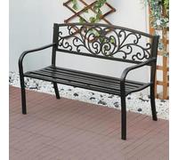 Générique Banc de Jardin 2 Places, Banquette de Parc en Métal, 128cm Banc Exterieur À Motif Papillon avec Dossier et Accoudoirs, Chaise de Terrasse de Cour Résistant Aux Intempéries(Black)