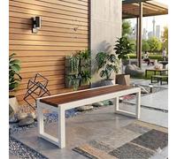 Générique Banc de Jardin Solide sans Dossier en WPC et Métal Noir, Banquette d'Extérieur Résistante aux Intempéries pour Terrasse Balcon, Fixation Sécurisée, Haute Qualité 80-180cm