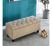 Générique Banc de lit rembourré en Lin avec Rangement, Banc Ottoman rectangulaire, Repose-Pieds de Salon Moderne, Tabouret à Langer pour Chaussures d'entrée - Beige 80 x 40 x 45 cm (31 x 16