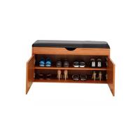Générique Banc De Rangement À Chaussures D'entrée avec Coussin en Cuir, for Organisateur Étagères Réglables, for Placard Couloir(Teak,80x35x42cm)
