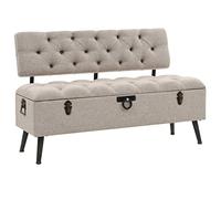 Générique Banc de Rangement avec Dossier 110 cm Crème Tissu, Meubles, Bancs, Bancs coffres, Crème, (Poids 22KG)