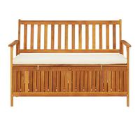 Générique Banc De Rangement Bois Acacia Solide 120x63x84 Cm | Coffre De Jardin, Dossier Et Accoudoirs, Coussin De Siege Inclus, Assemblage Facile