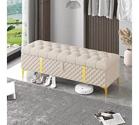 Générique Banc de Rangement Luxueux au Pied du lit, Banc en Cuir avec Rangement intégré, Banc de Rangement Moderne pour Chambre à Coucher, Coffre de Rangement, Pouf de Rangement - Beige 100
