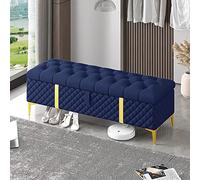 Générique Banc de Rangement Luxueux, Banc de Bout de lit, Banc rembourré en Cuir avec Rangement, Banc de Rangement Moderne, Coffre de Rangement, Banc Ottoman de Rangement - Bleu 80x40x45cm (