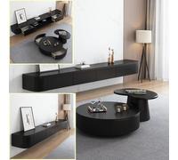 Générique Banc de Rangement pour téléviseur de Salon, Meuble TV Mural avec Rangement Suspendu, Grand Banc de Rangement sous Le téléviseur, Meuble Bas avec tiroirs et Support pour routeur (Noir, 240 x