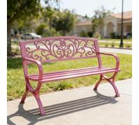 Générique Banc de Terrasse 128cm Banc de Jardin Extérieur 2 Personnes Cadre en Métal Banquette de Parc avec Accoudoirs et Dossier Banquette Extérieur Résistant Aux Intempéries(Red)