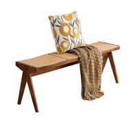 Générique Banc en Bois Massif, Rustique Chaise en Bois Salle a Manger, Banc D'entrée de Chaise Rotin, Tabouret Piano D'intérieur, Repose-Pieds Polyvalent, Banquette Restaurant(Natural,128 cm/50.4 in)