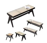 Générique Banc Entree Artisanal, Petit Banc en Bois Rustique Chaise Rotin, Chaise Vintage Salle A Manger, Tabouret À Chaussures de 40/86/128/138 Cm, Banquette Angle D'intérieur(Black,128 cm/50.4 in)