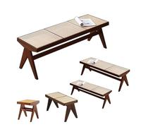 Générique Banc Entree Artisanal, Petit Banc en Bois Rustique Chaise Rotin, Chaise Vintage Salle A Manger, Tabouret À Chaussures de 40/86/128/138 Cm, Banquette Angle D'intérieur(Walnut,40 cm/15.75 in)