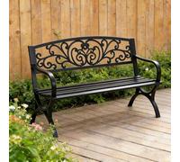 Générique Banc Exterieur 2 Places, Banc de Jardin 128cm en Acier Carbone, Banquette de Parc Résistant Aux Intempéries, Banquette Terrasse avec Accoudoirs Et Dossier, Chaise de Porche(Black)