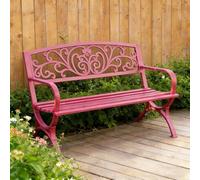Générique Banc Exterieur 2 Places, Banc de Jardin 128cm en Acier Carbone, Banquette de Parc Résistant Aux Intempéries, Banquette Terrasse avec Accoudoirs Et Dossier, Chaise de Porche(Red)