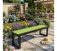 Générique Banc Extérieur Robuste sans Dossier Métal Noir et Bois WPC Anti-Corrosion, Banquette de Jardin Design pour Espace Public ou Privé, Résistance Maximale Intempéries, 80-180cm