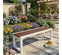 Générique Banc Extérieur Robuste sans Dossier Métal Noir et Bois WPC Anti-Corrosion, Banquette de Jardin Design pour Espace Public ou Privé, Résistance Maximale Intempéries, 80-180cm