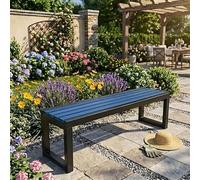 Générique Banc Extérieur Robuste sans Dossier Métal Noir et Bois WPC Anti-Corrosion, Banquette de Jardin Design pour Espace Public ou Privé, Résistance Maximale Intempéries, 80-180cm