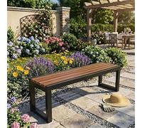Générique Banc Extérieur Robuste sans Dossier Métal Noir et Bois WPC Anti-Corrosion, Banquette de Jardin Design pour Espace Public ou Privé, Résistance Maximale Intempéries, 80-180cm