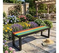 Générique Banc Extérieur Robuste sans Dossier Métal Noir et Bois WPC Anti-Corrosion, Banquette de Jardin Design pour Espace Public ou Privé, Résistance Maximale Intempéries, 80-180cm