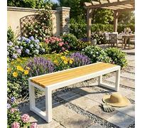 Générique Banc Extérieur Robuste sans Dossier Métal Noir et Bois WPC Anti-Corrosion, Banquette de Jardin Design pour Espace Public ou Privé, Résistance Maximale Intempéries, 80-180cm