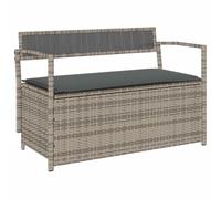 Générique Banc Rangement Jardin Rotin PE Gris avec Coussin | Siege avec coffre integre, sac interieur impermeable, verin a gaz securise, housse coussin amovible lavable