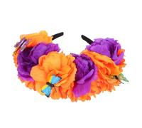 Générique Bandeau Couleur Casque De Catrina Déguisement Fleuri Couronne De Fleurs Pour Enfants Bandeau Mexicain Déguisement Catrina Fille Déguisement Catrina Femme Orange Plastique