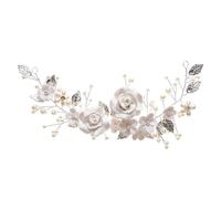 Générique Bandeau de Mariée Accessoire Chic Élégant en Fil de Cuivre Argenté Fleurs en Argile Polymère pour Coiffure Délicate Lors de Banquets et Anniversaires