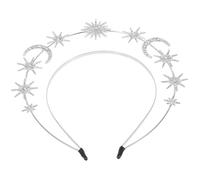 Générique Bandeau Design Lune et Étoiles Étoile Double Couche en Métal Argenté Couronne de Mariage Bohème Confortable pour Femmes pour Cérémonie Nuptiale