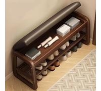 Générique Banquette d'entrée avec Rangement - 2 Niveaux, Coussin Cuir et étagère, Coffre à Bascule Style Farmhouse pour Couloir, Salon, Boudoir(Tea-Colored,80X34X42cm)