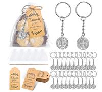 Générique Baptême porte-clés Double face St Benoît médaille porte-clés avec des sacs-cadeaux Organza-baptême élégant faveurs-24 ensembles première Communion faveurs pour les invités